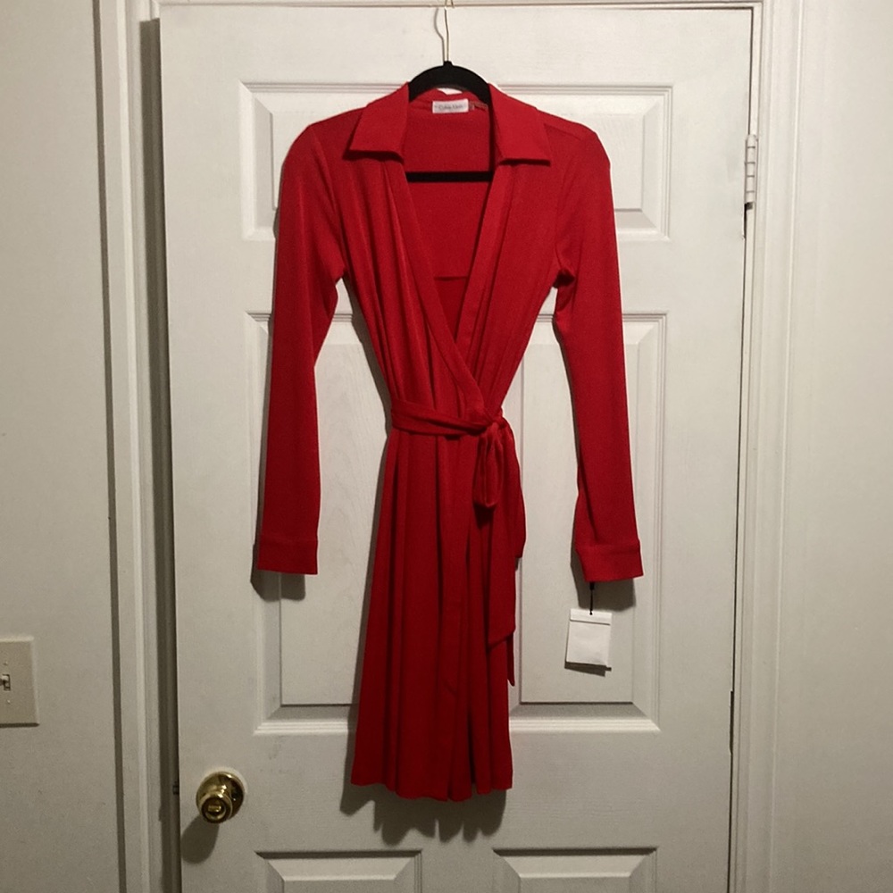Red Calvin Klein Wrap Dress Size 2